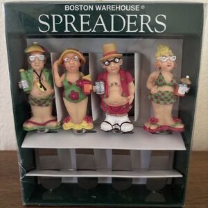 Boston Warehouse Spreader‎ Set 4pc Funny Beach People Cheese Spreaders Vtg New